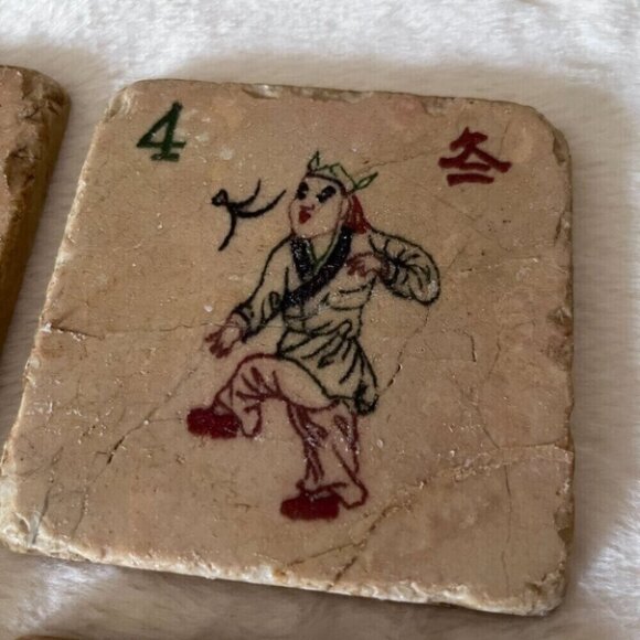 Tumbled Travertine Mahjong Tile Coaster Set - Picture 5 of 9